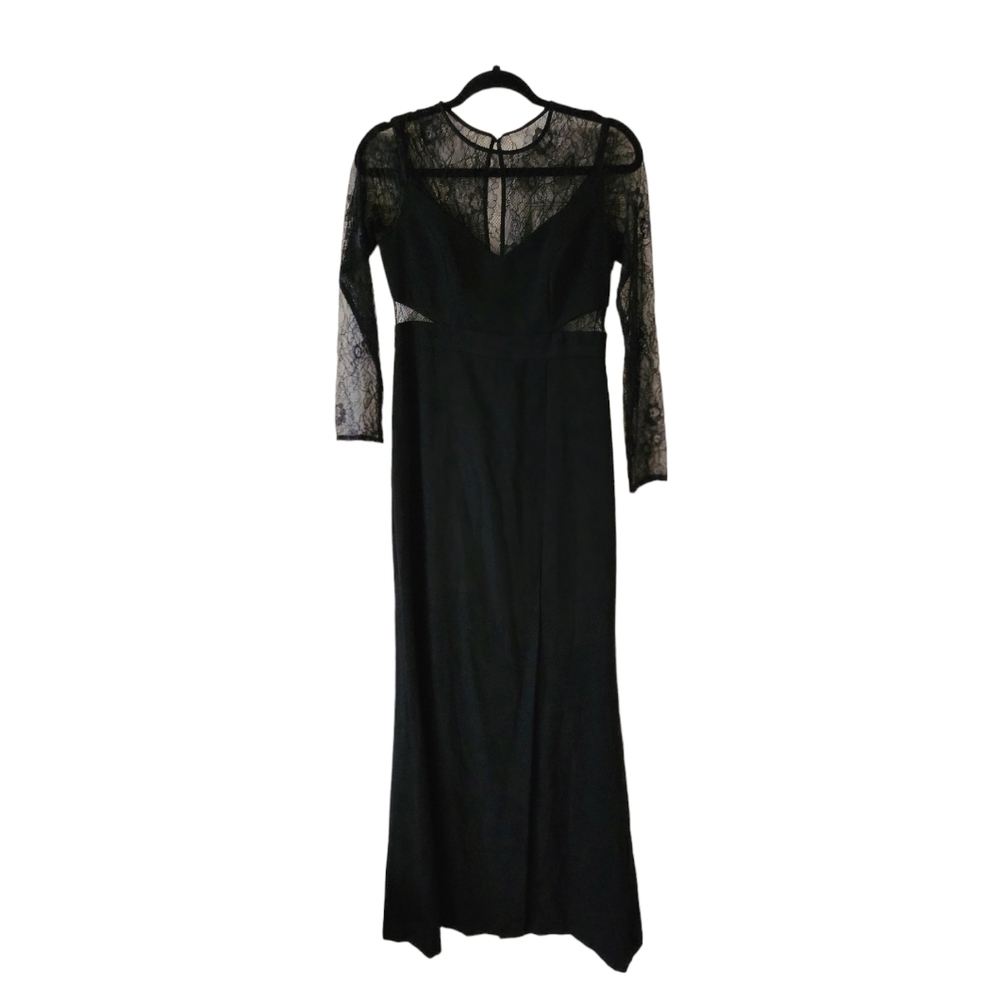 Aidan Mattox Maxi Long Sleeves Lace Bodice Evening Dress w/Slit Size 4 Black NWT - Picture 11 of 16